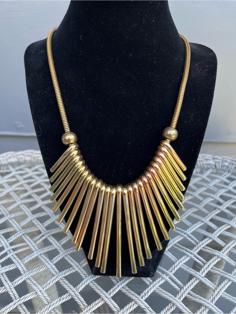 Vintage Fringed Graduated Metal Spike Statement Necklace Tribal Vibe 18-20in